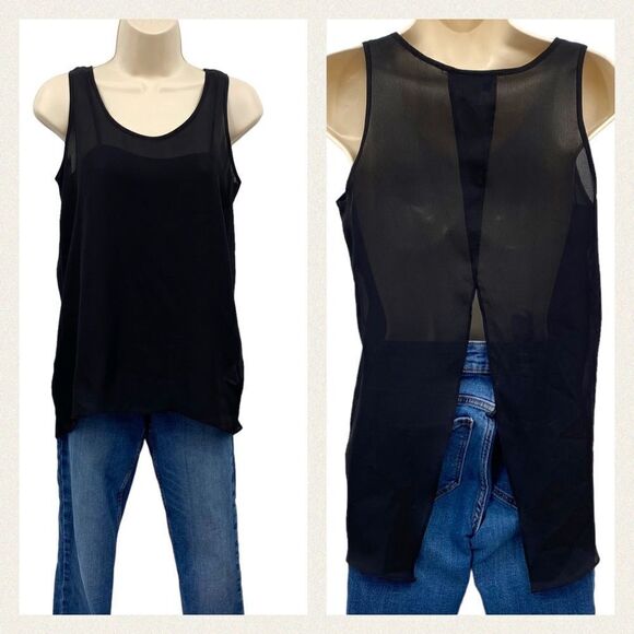 METAPHOR Women’s BLACK Split Back Sheer Overlay Top Size XS - Picture 2 of 8